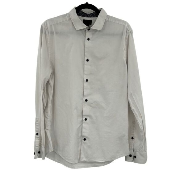 H&M Curved Hemline Long Sleeve Slim Fit Button Up Shirt Size Large Versatile - Picture 1 of 11